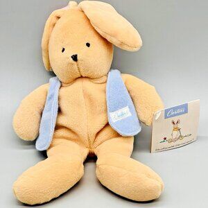Carters Bunny Rabbit Rattle Plush Terry Cloth Ears Blue Vest Stuffed 12" TAGS